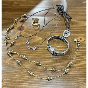 Vintage & Modern Jewelry Bundle: Beaded Station Necklace, Floral Pendant, Bangle